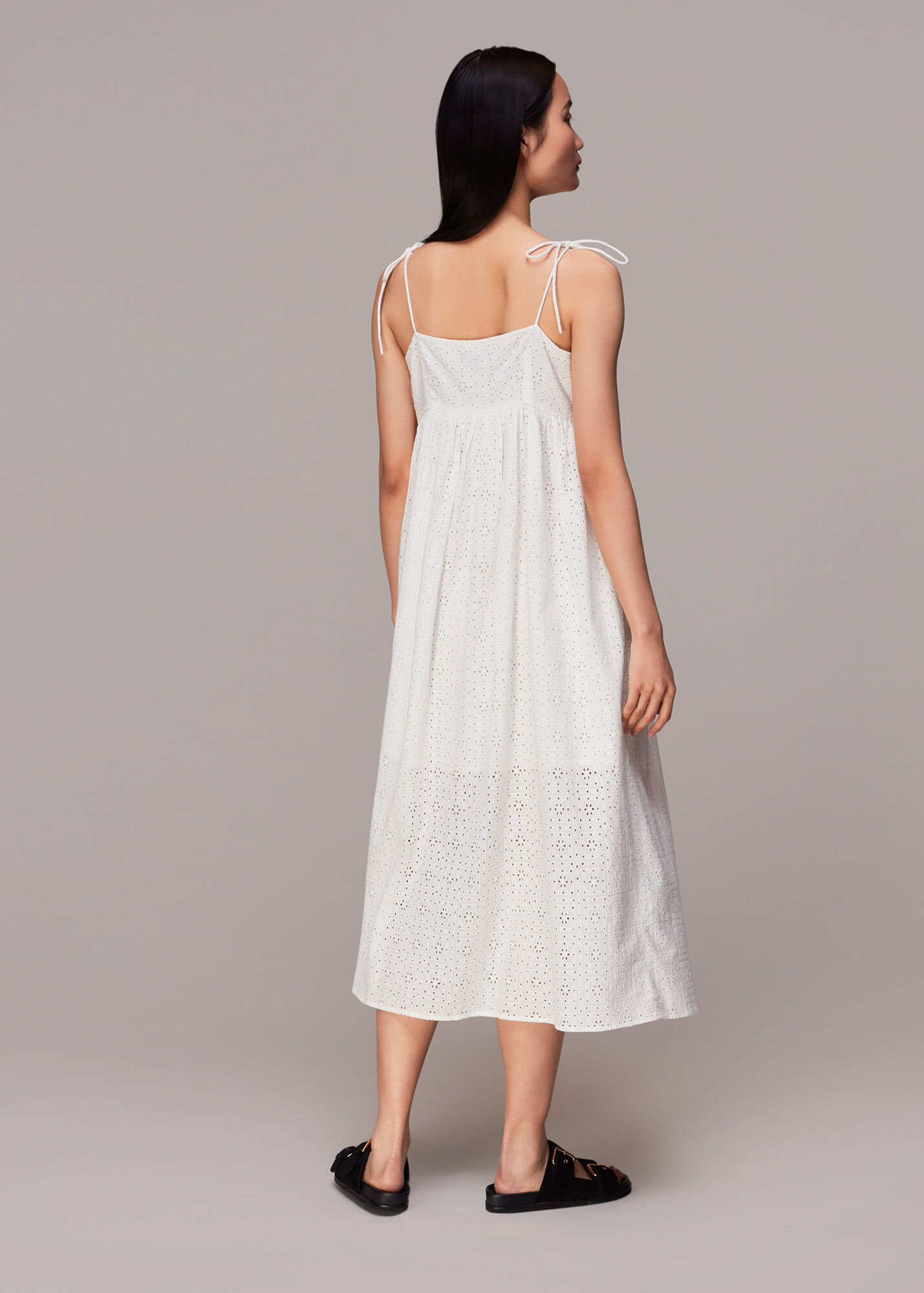 White Mabel Broderie Midi Dress | WHISTLES