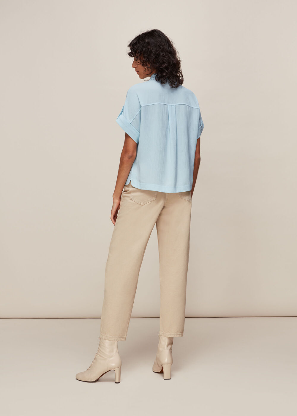 Textured Pocket Blouse Pale Blue