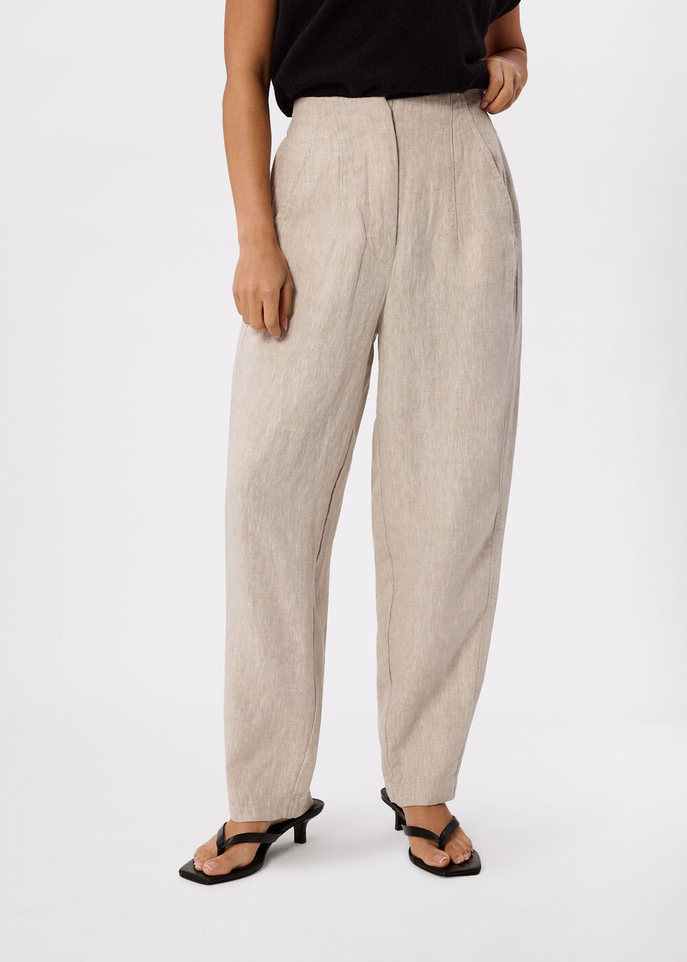 Petite Linen Barrel Leg Trouser