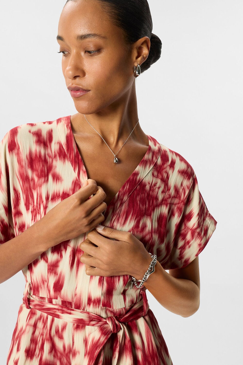 Red Petite Blurred Floral Tie Jumpsuit