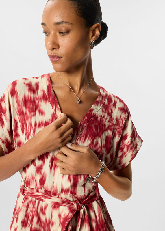 Red Petite Blurred Floral Tie Jumpsuit