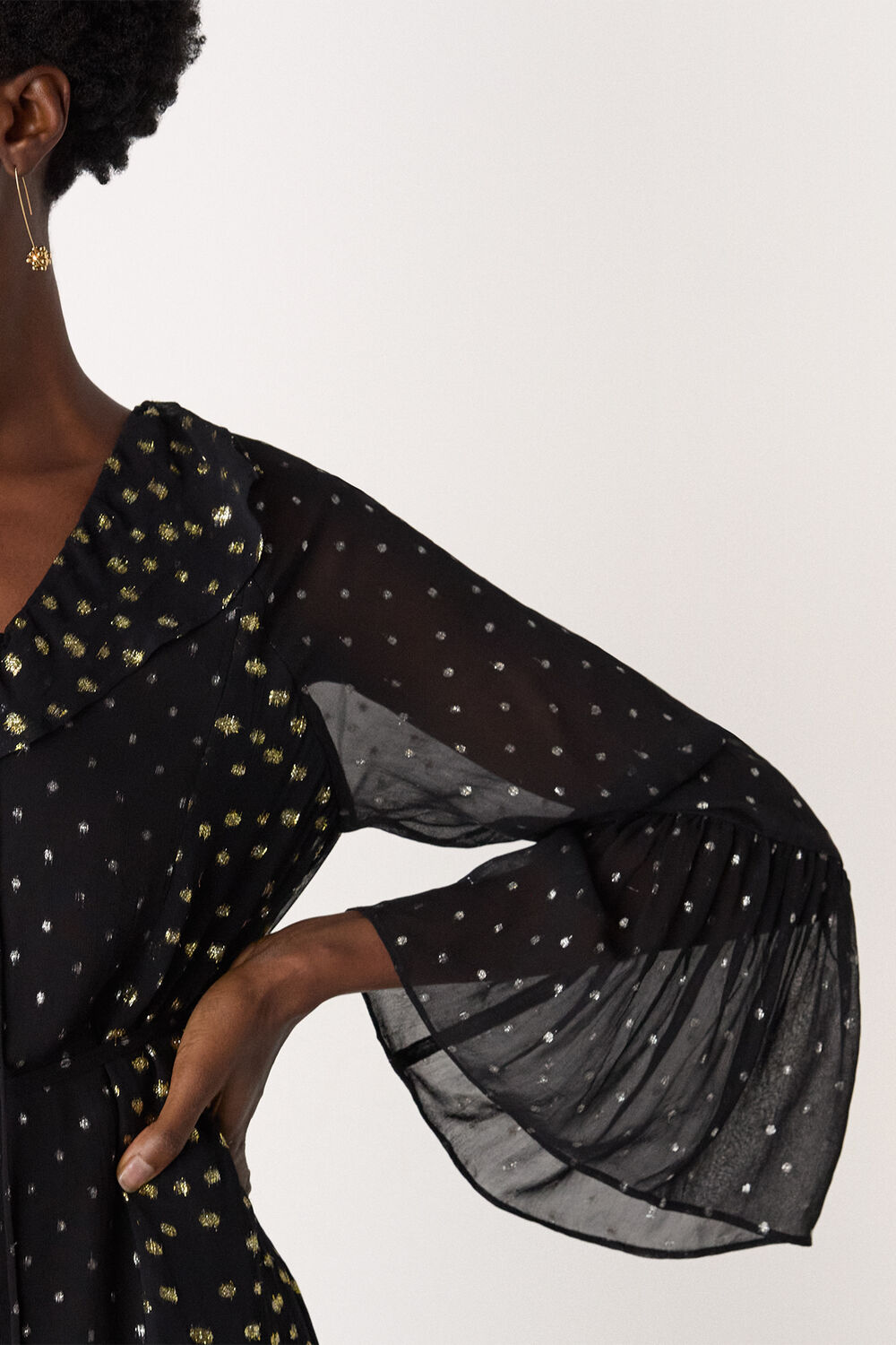 Black Metallic Dobby Ruffle Dress