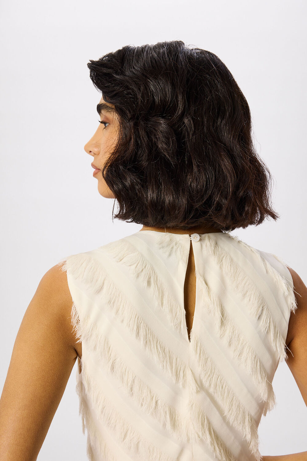 Ivory Diagonal Fringe Textured Dress