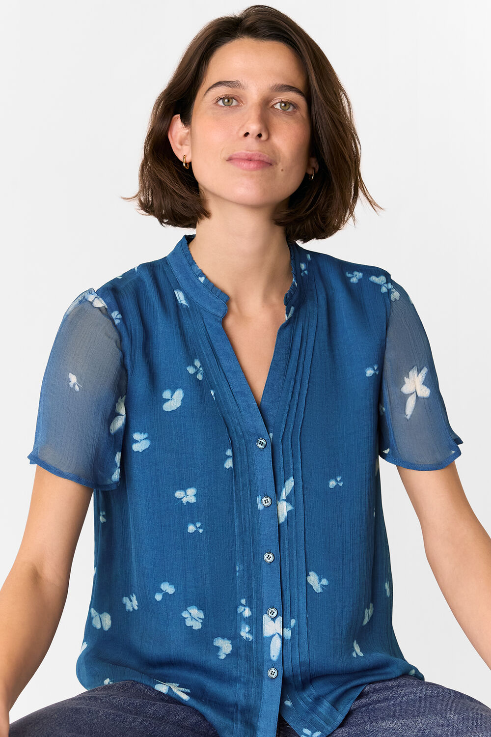 Blue Sun Bleached Floral Blouse