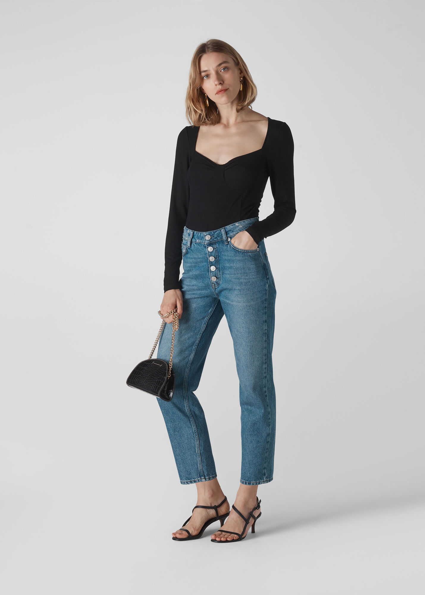 Black Long Sleeve Fitted Corset Top WHISTLES Whistles US — free download