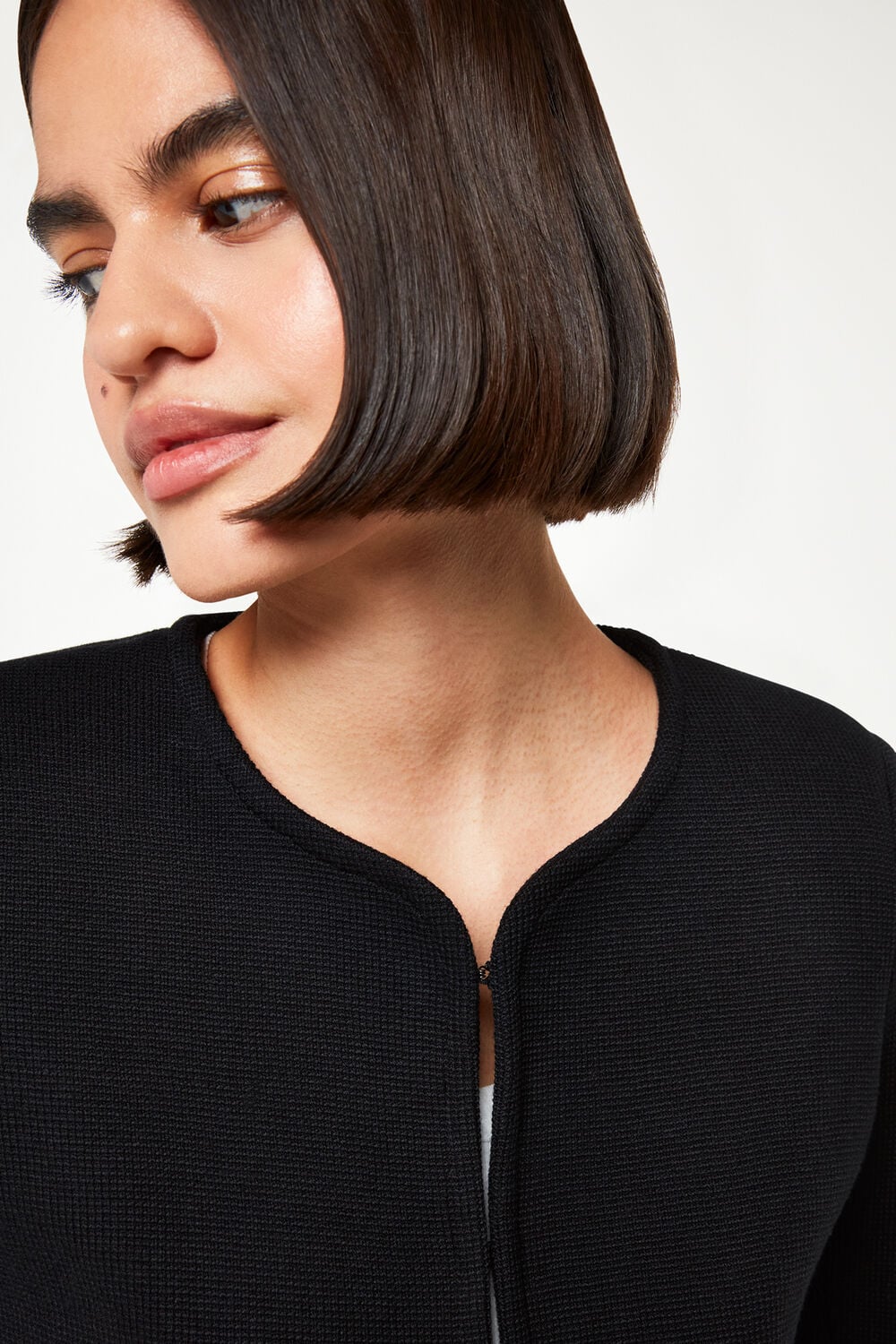 Black Collarless Jersey Jacket