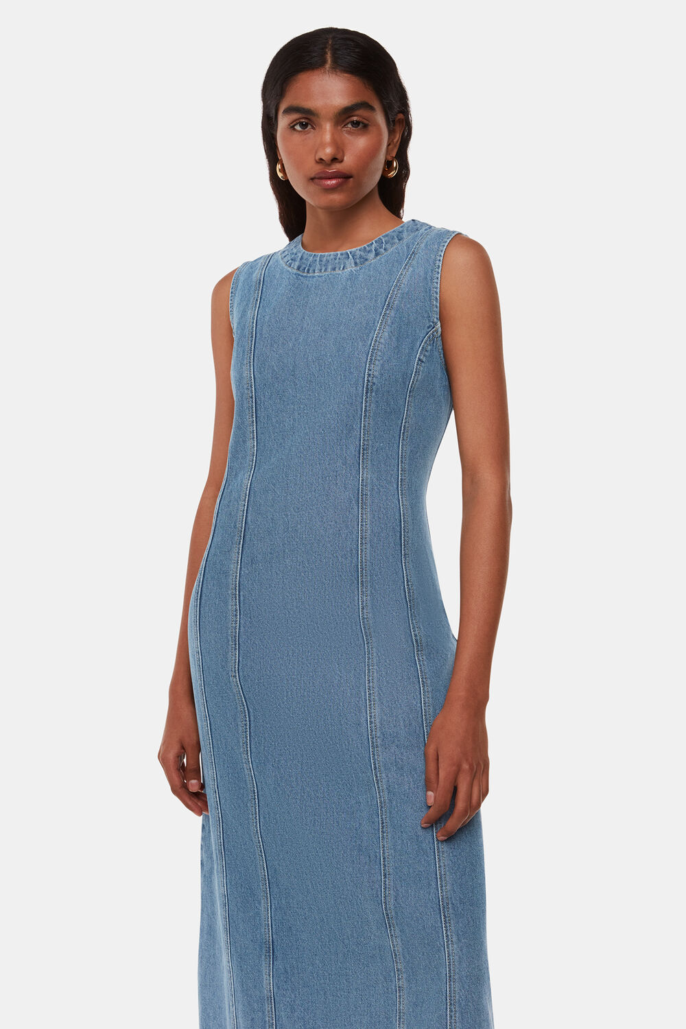 Petite Sleeveless Denim Midi Dress