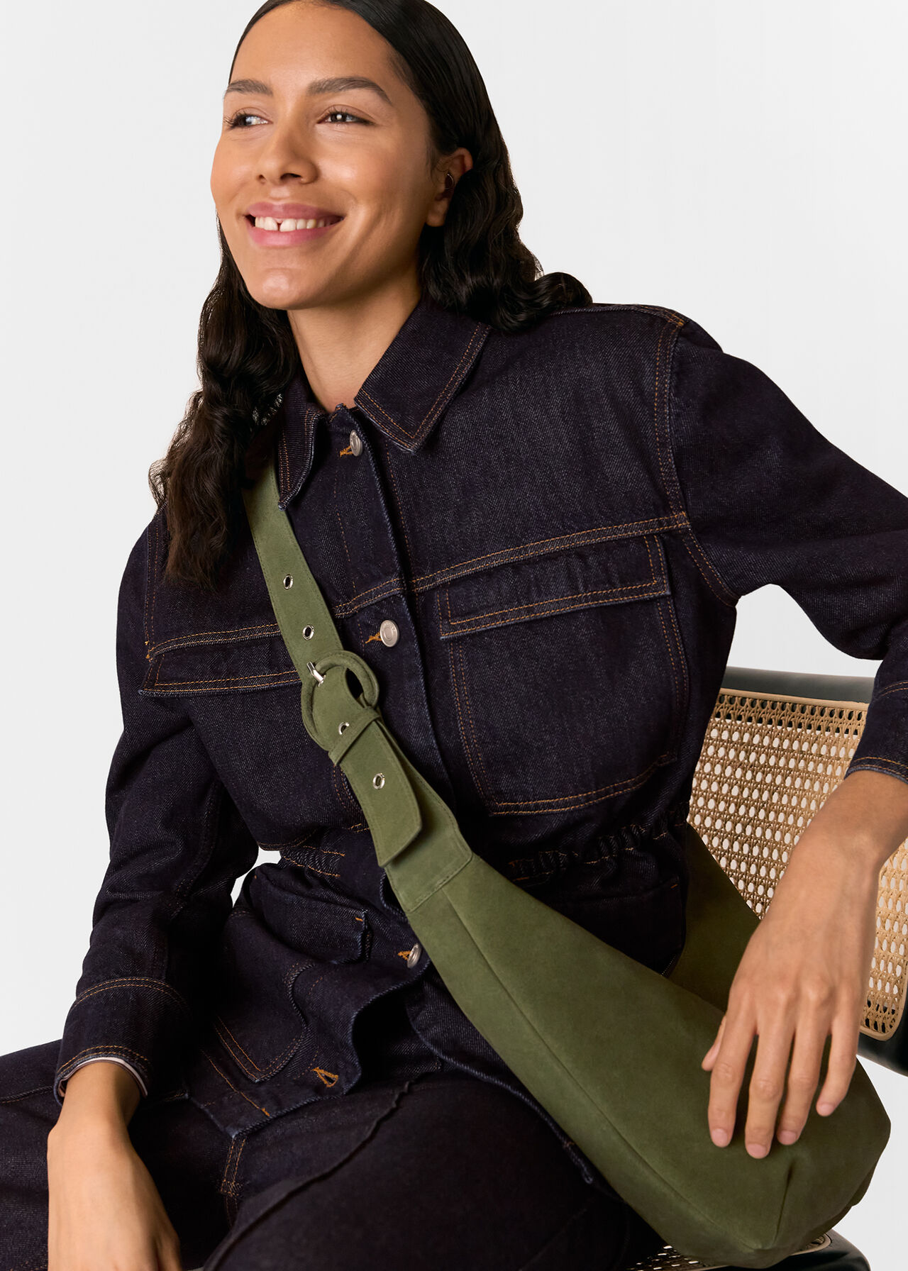 Sia Suede Curved Crossbody Bag