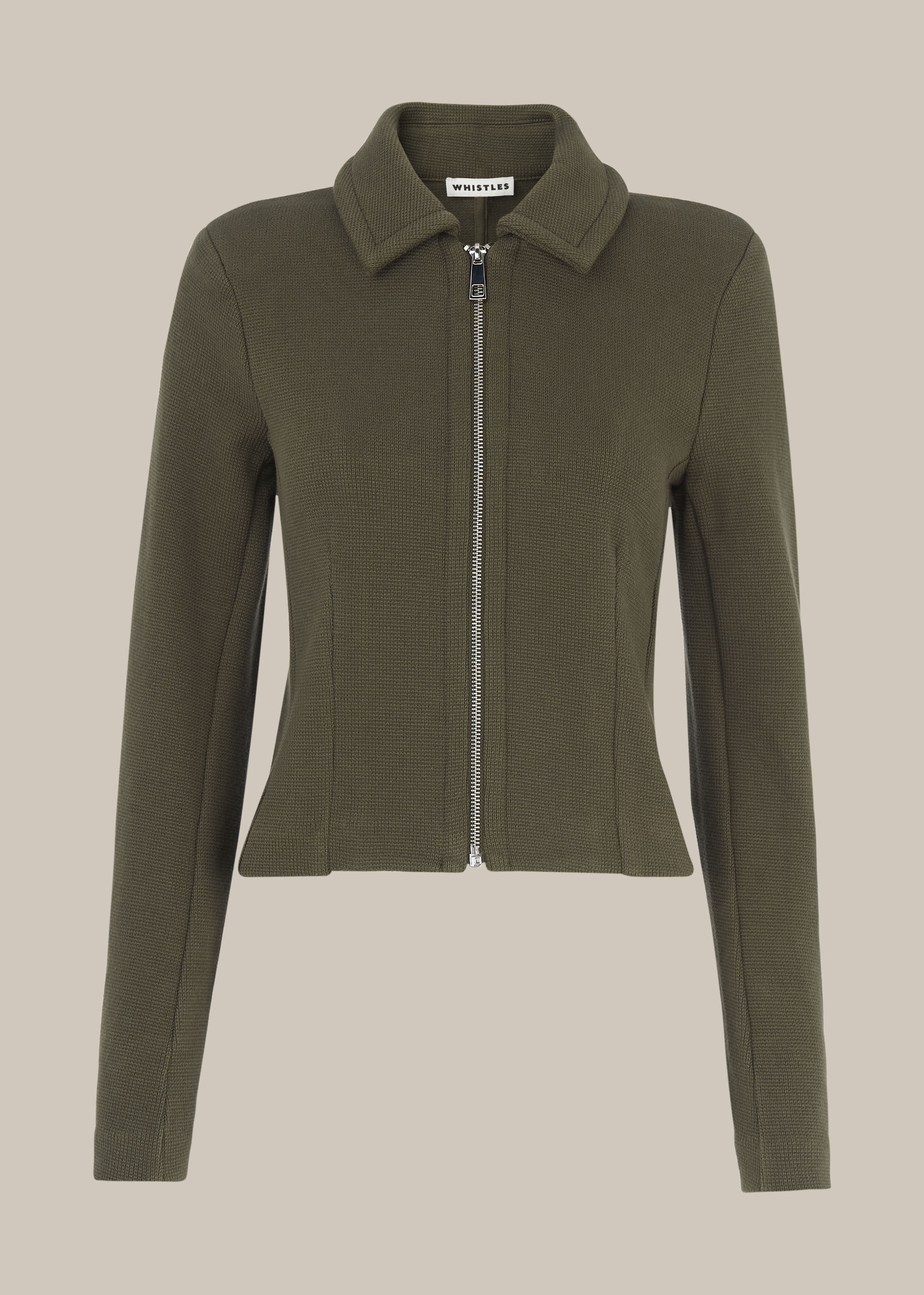 Khaki Zip Front Jersey Jacket WHISTLES