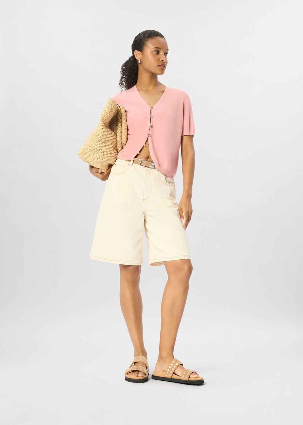 Short Sleeve Button Front Knit