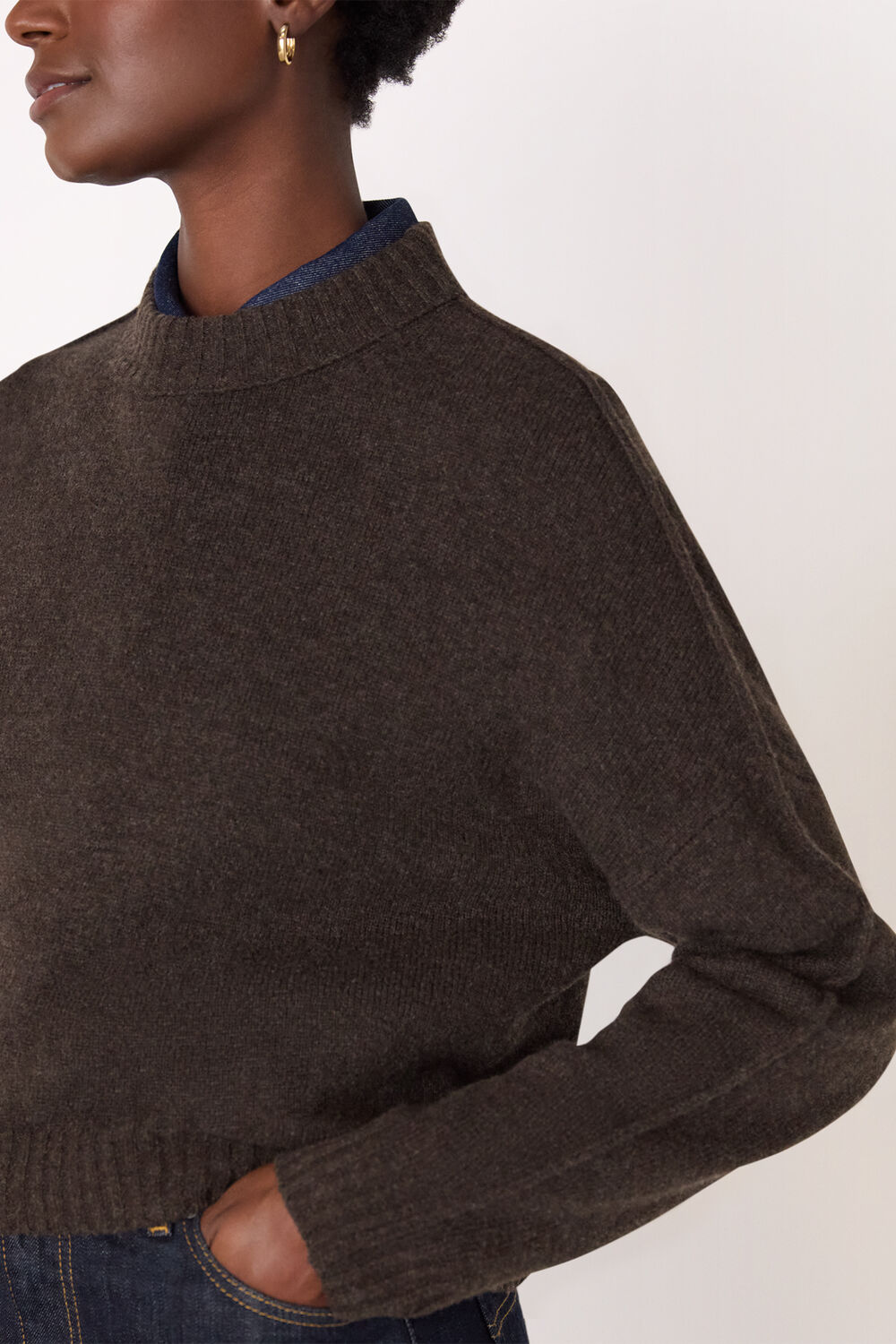 Brown Wool Curved Hem Knit