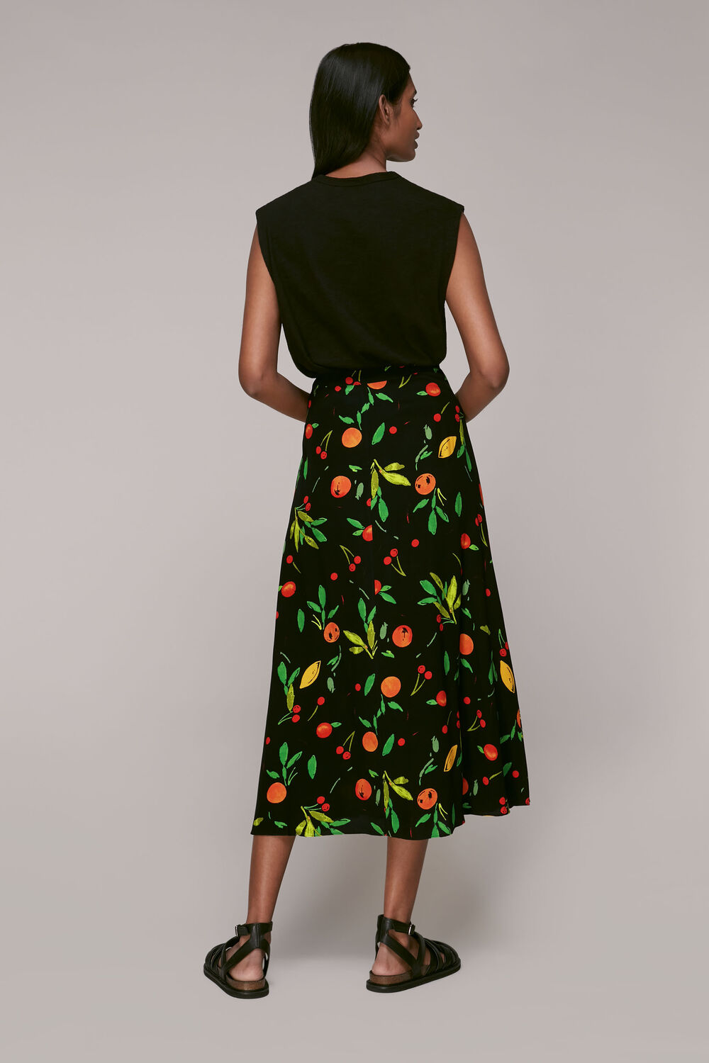 Black Fruit Print Skirt