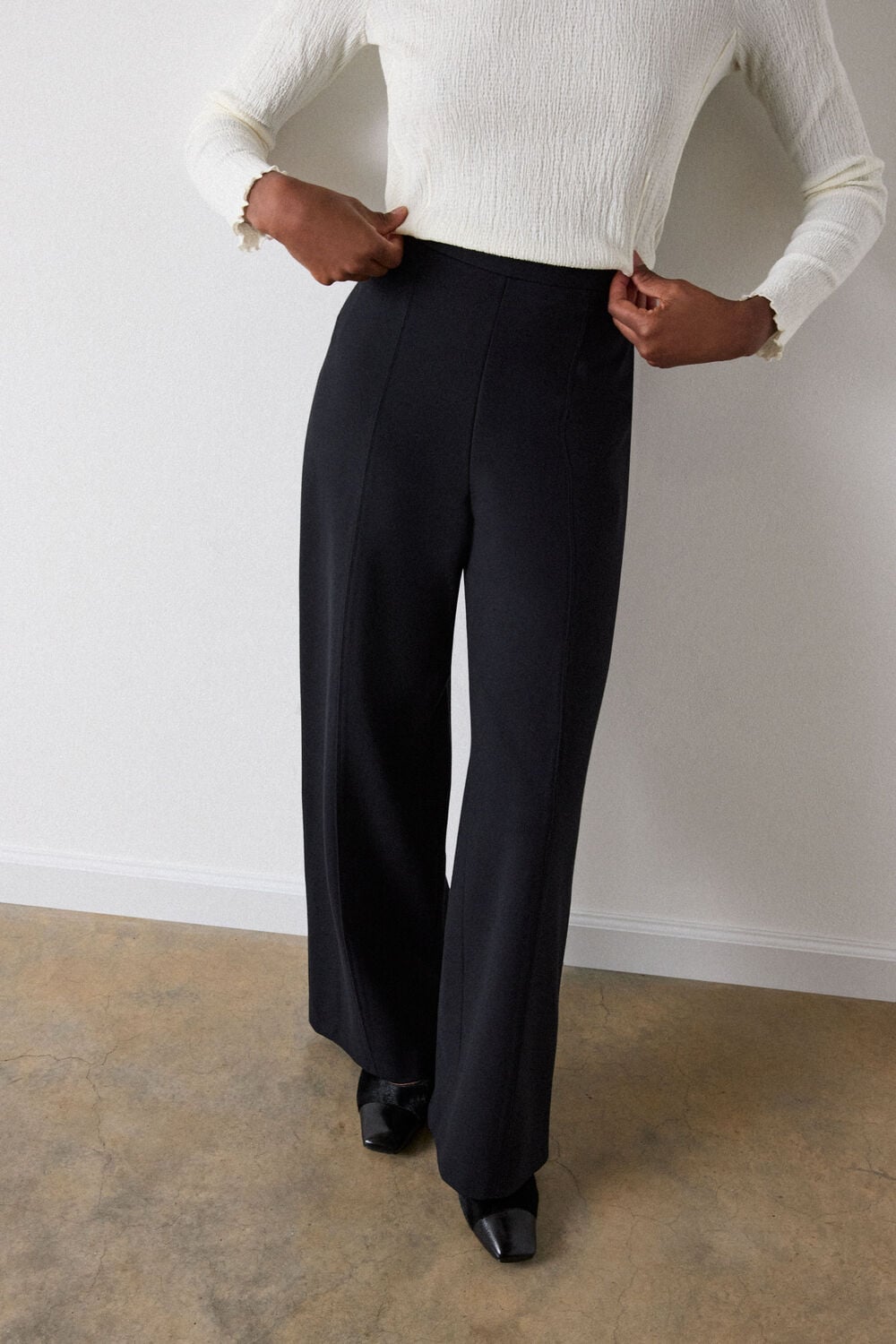 Black Ponte Wide Leg Trouser