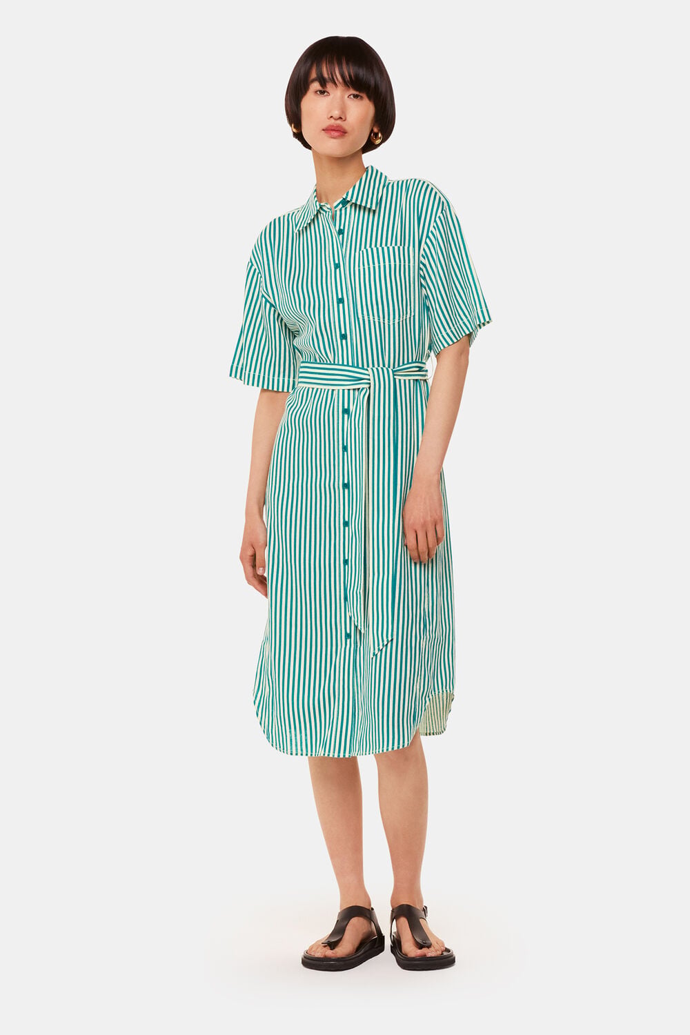 Green Stripe Linen Blend Dress
