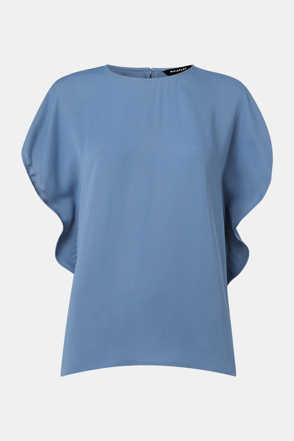 Blue Short Sleeve Crepe Shell Top
