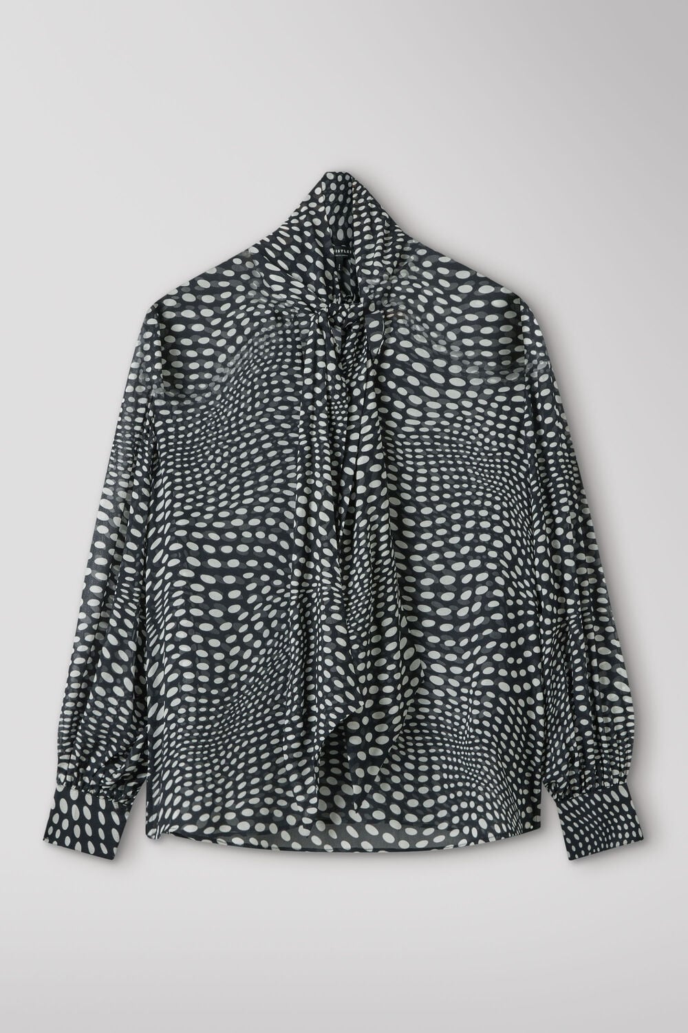 Mixed Spot Scarf Sheer Blouse