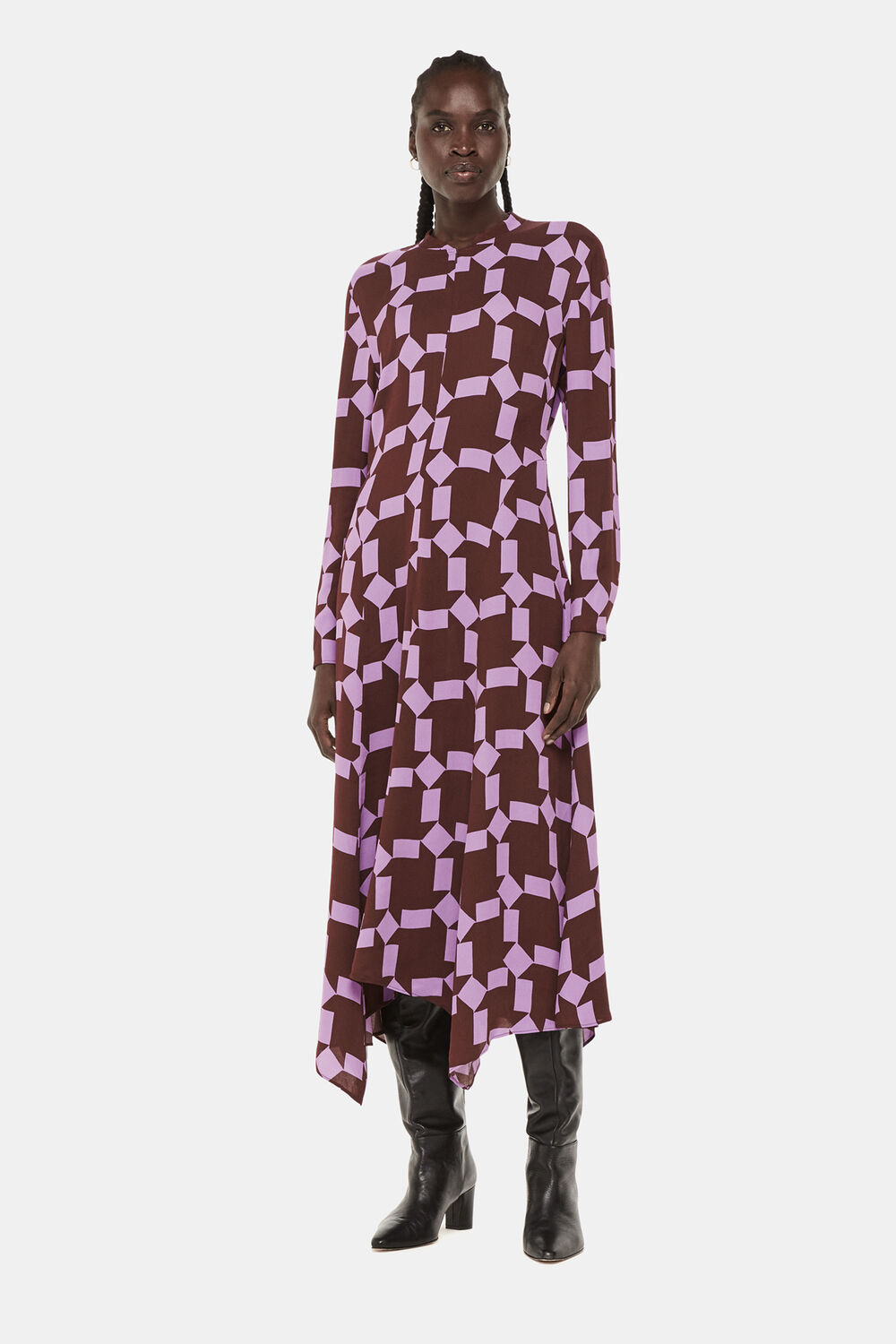 Purple Spun Check Midi Dress