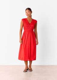 Petite Shirred Bodice V Neck Dress