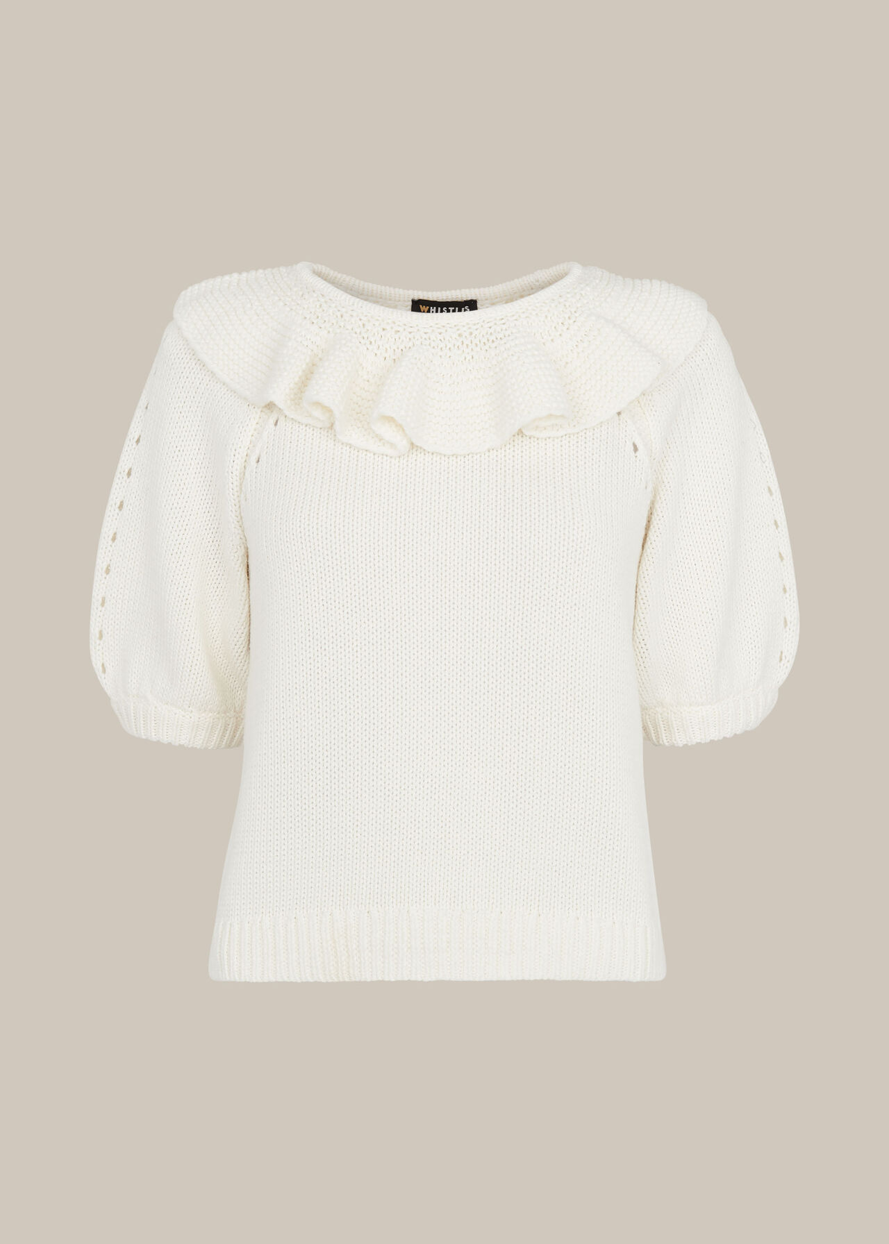 Frill Neck Knit Sweater White