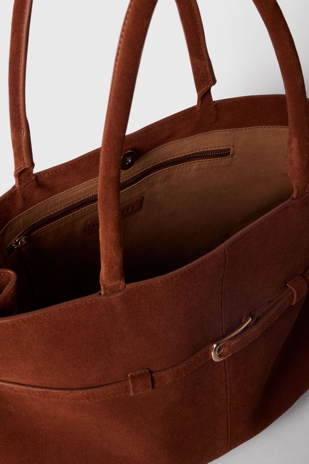 Brown Noelle Suede Buckle Tote Bag
