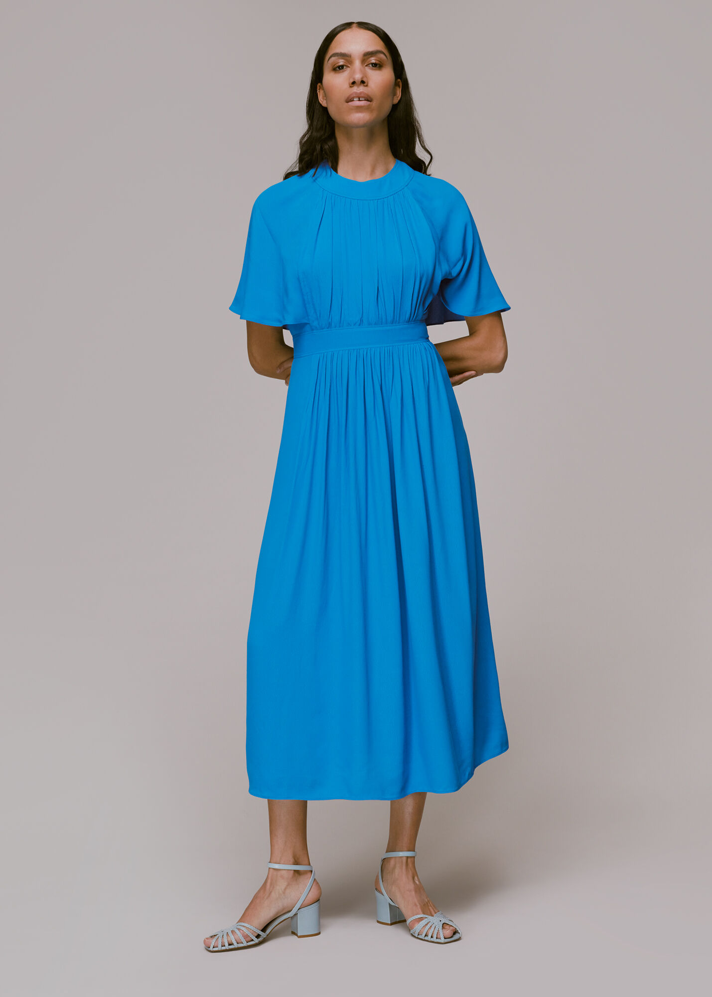 Blue Amelia Cape Sleeve Dress WHISTLES