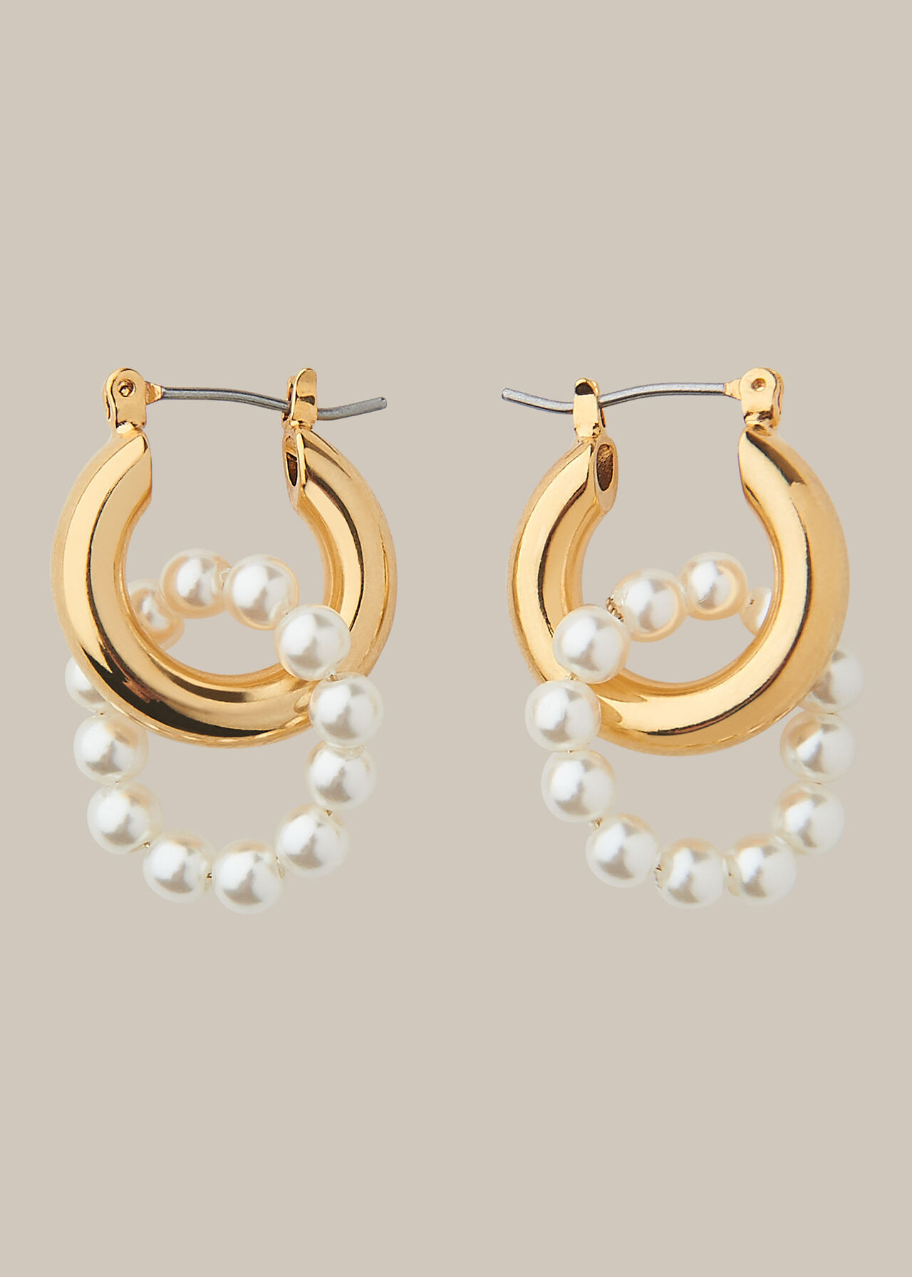 Pearl Double Hoop Earring Gold/Multi