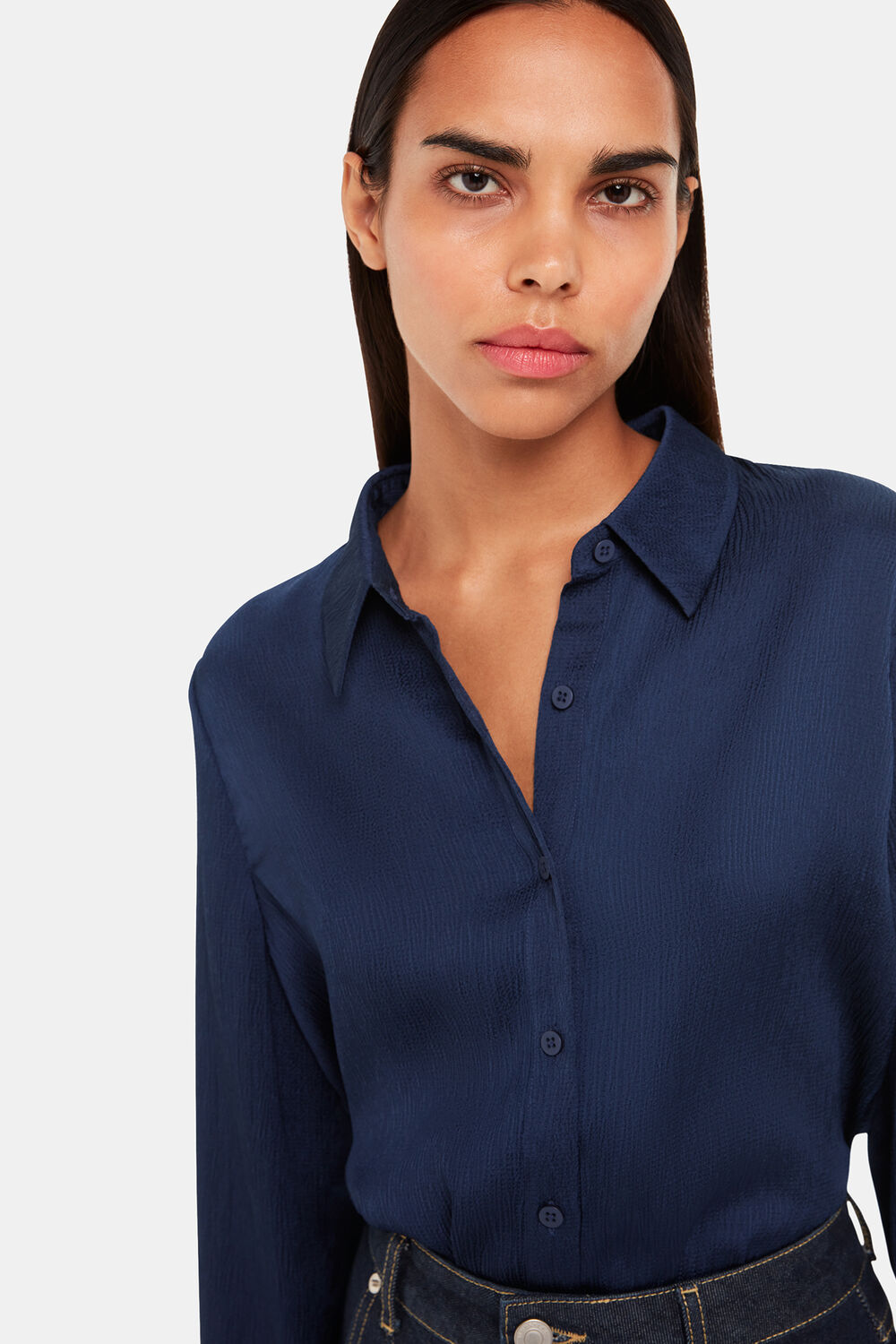 Navy Molly Satin Shirt
