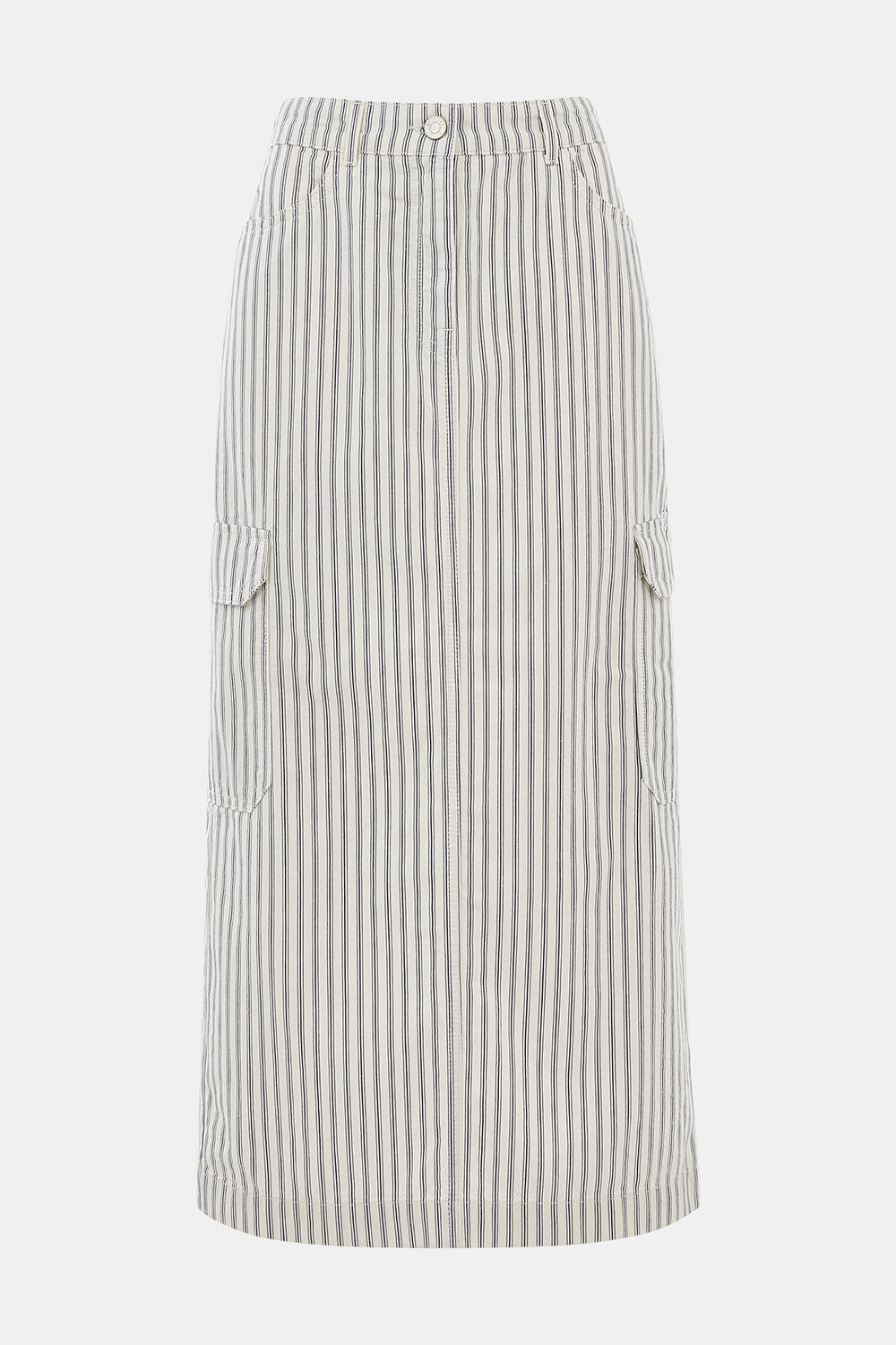 White Stripe Cargo Midi Skirt
