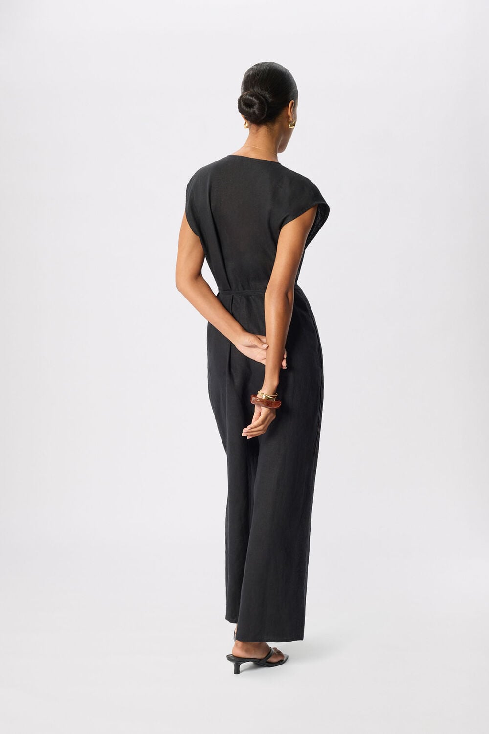 Black Linen Wrap Jumpsuit
