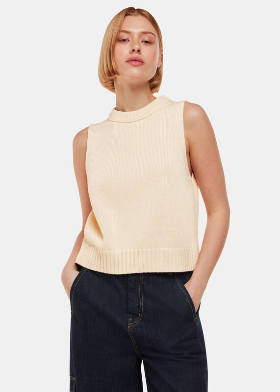 Ivory Indie Rib Detail Sweater Vest