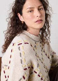 Fringed Argyle Check Knit
