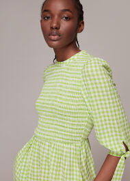 Gingham Check Shirred Dress