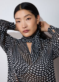 Mixed Spot Scarf Sheer Blouse