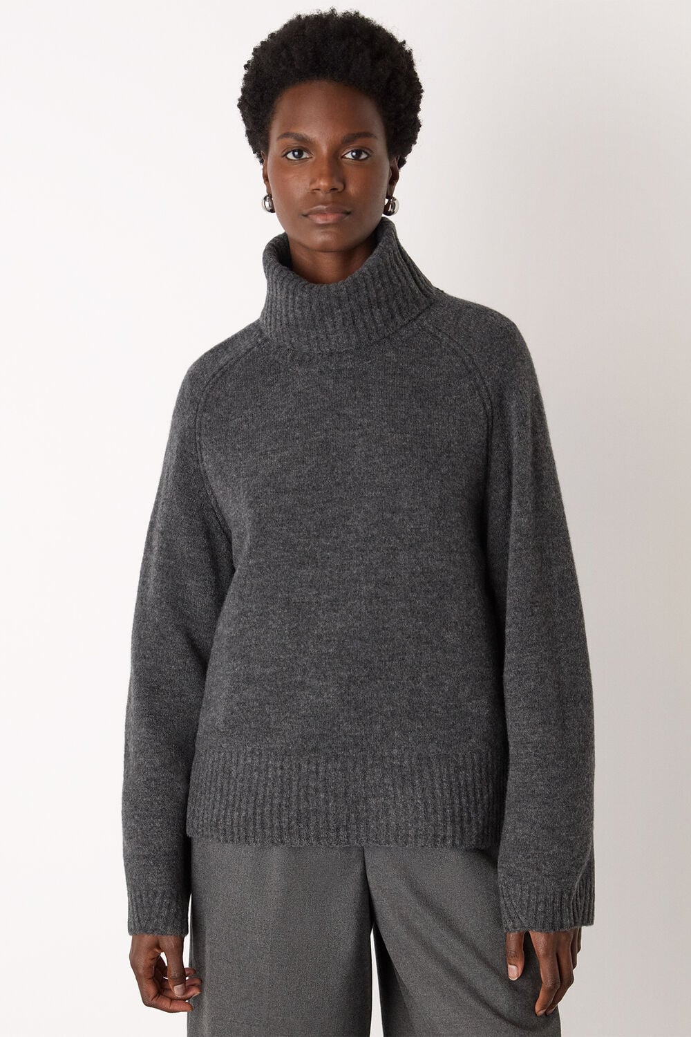 Dark Grey Roll Neck Wool Mix Jumper