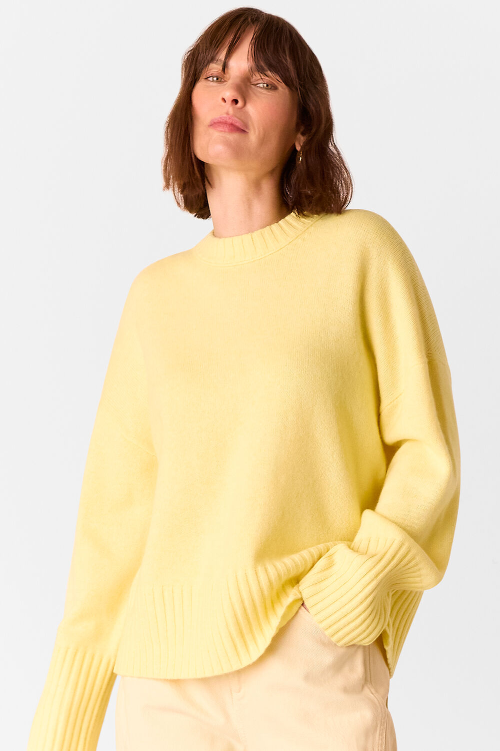 Yellow Wool Ribbed Cuff Sweater