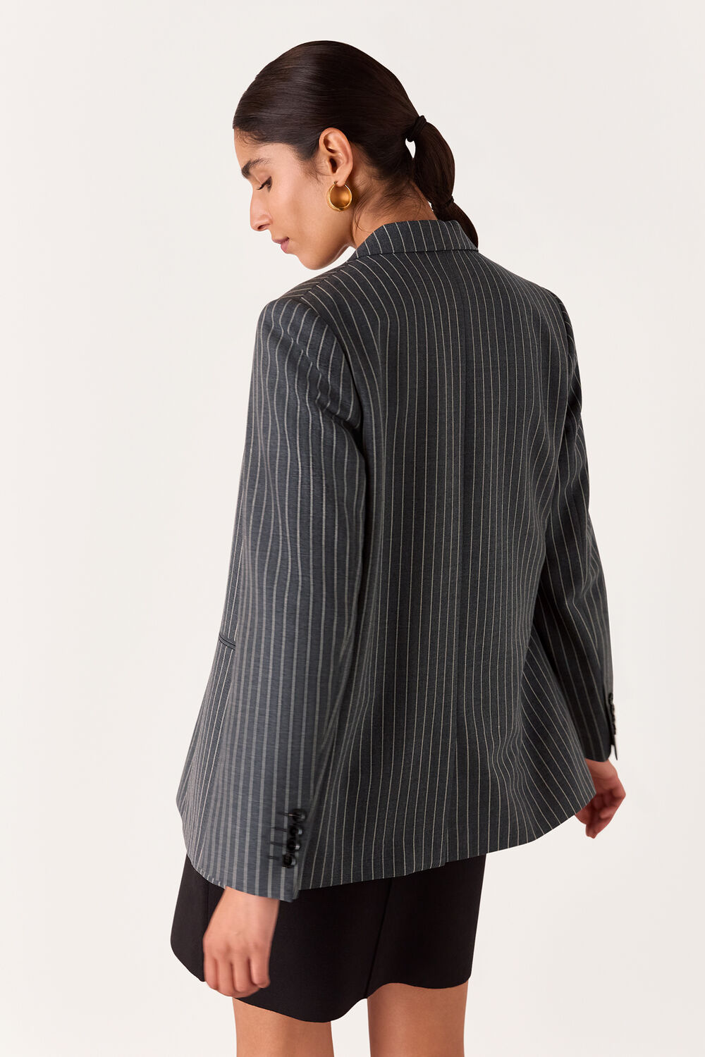 Grey Isla Pinstripe Wool Blazer