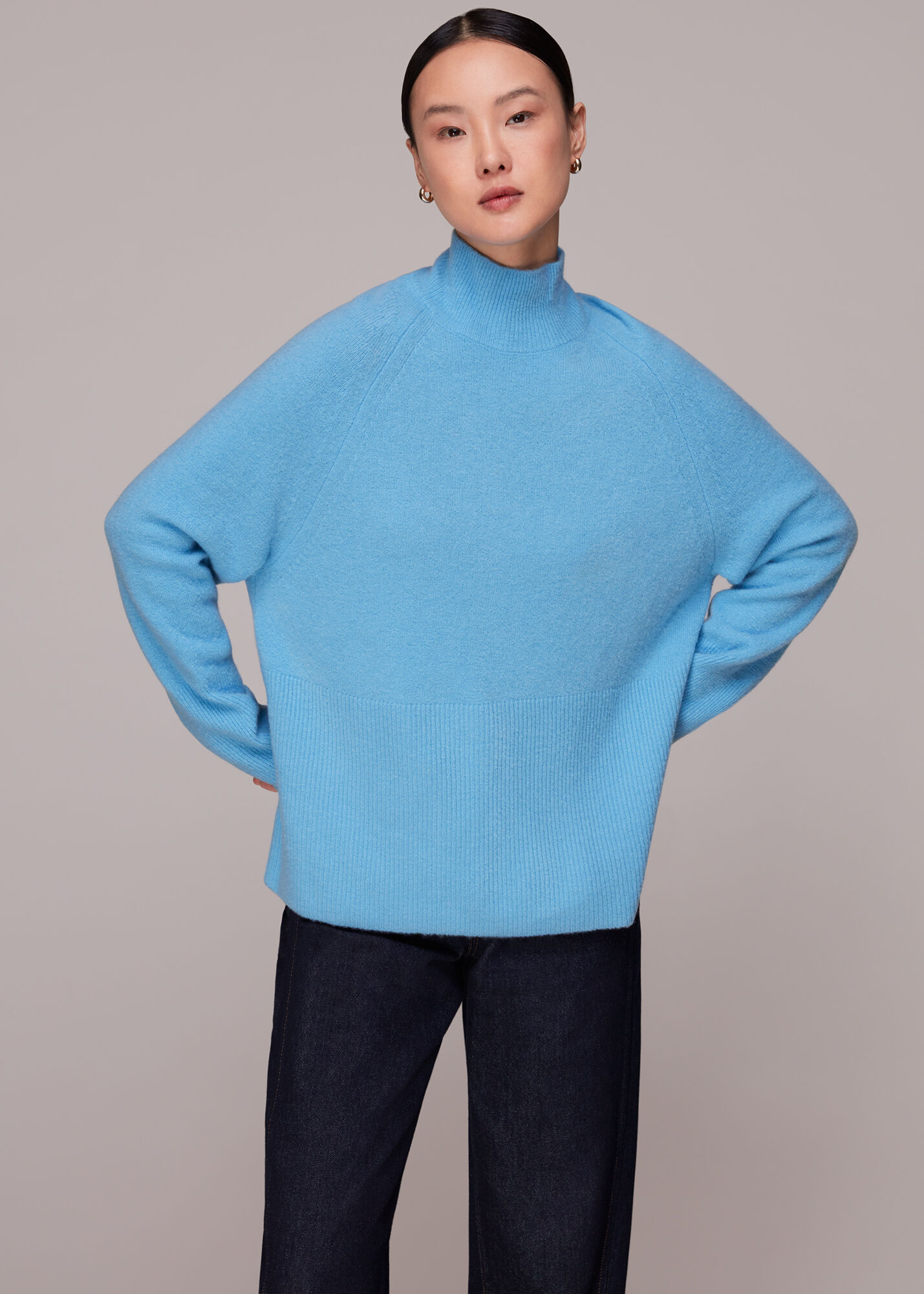 Blue Relaxed Funnel Neck Jumper | WHISTLES