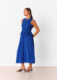 Petite Shirred V Neck Midi Dress