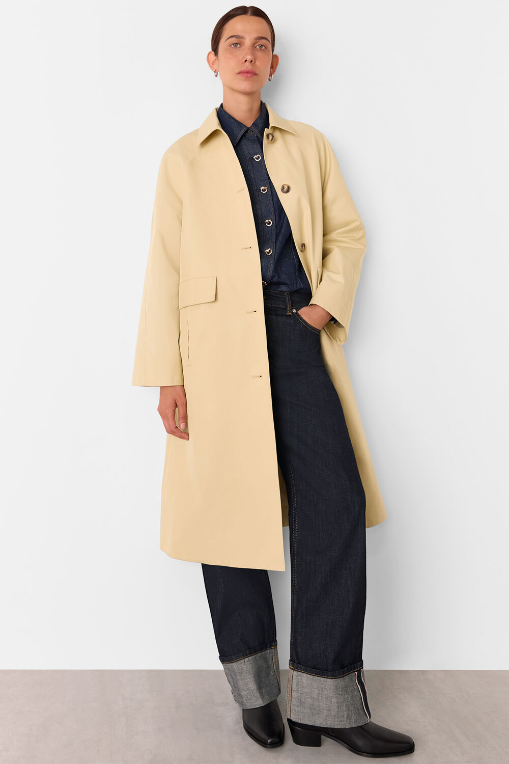 Neutral Car Coat With Pocket Detail