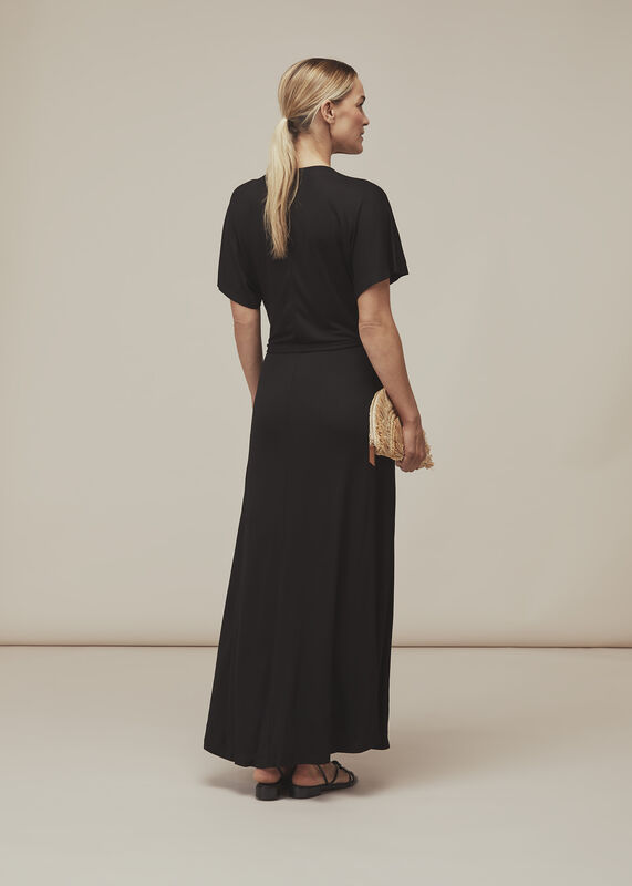 Black Jersey Wrap Midi Dress