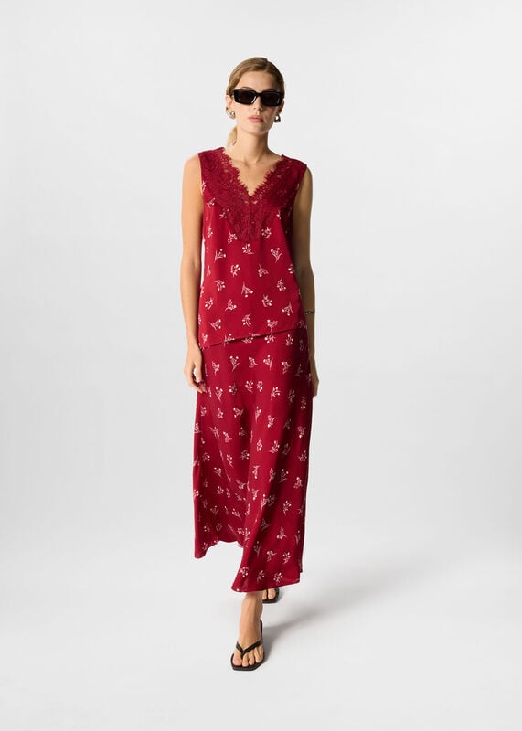 Burgundy Floral Fit And Flare Skirt