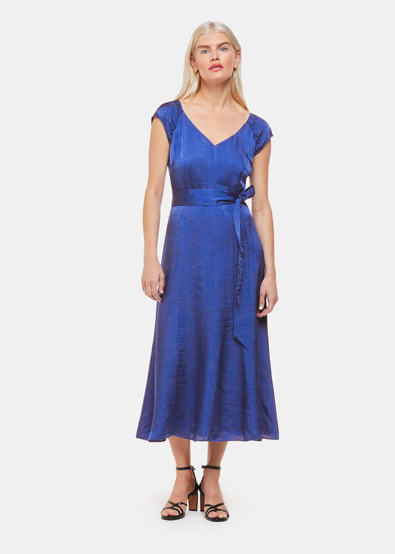 Cobalt Blue Petite Arie Hammered Satin Midi Dress