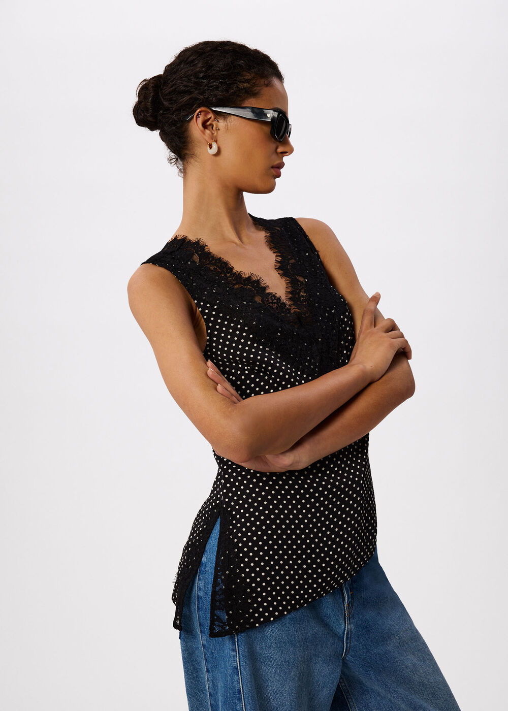 Mini Spot Lace Trim Top