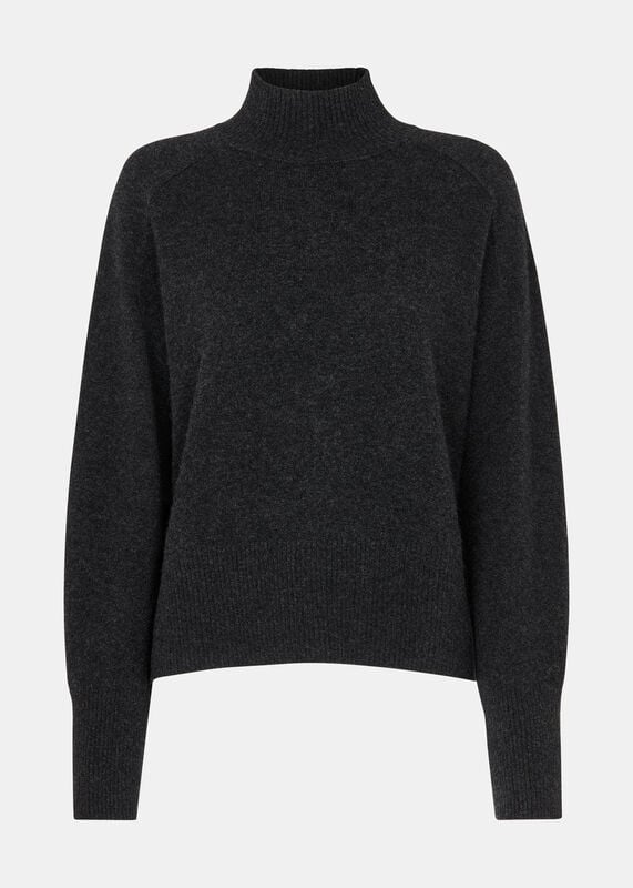 Dark Grey Cashmere Mock Neck Sweater