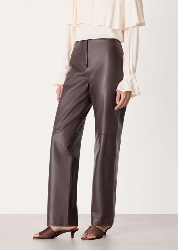 Chocolate Flat Front Leather Pants 