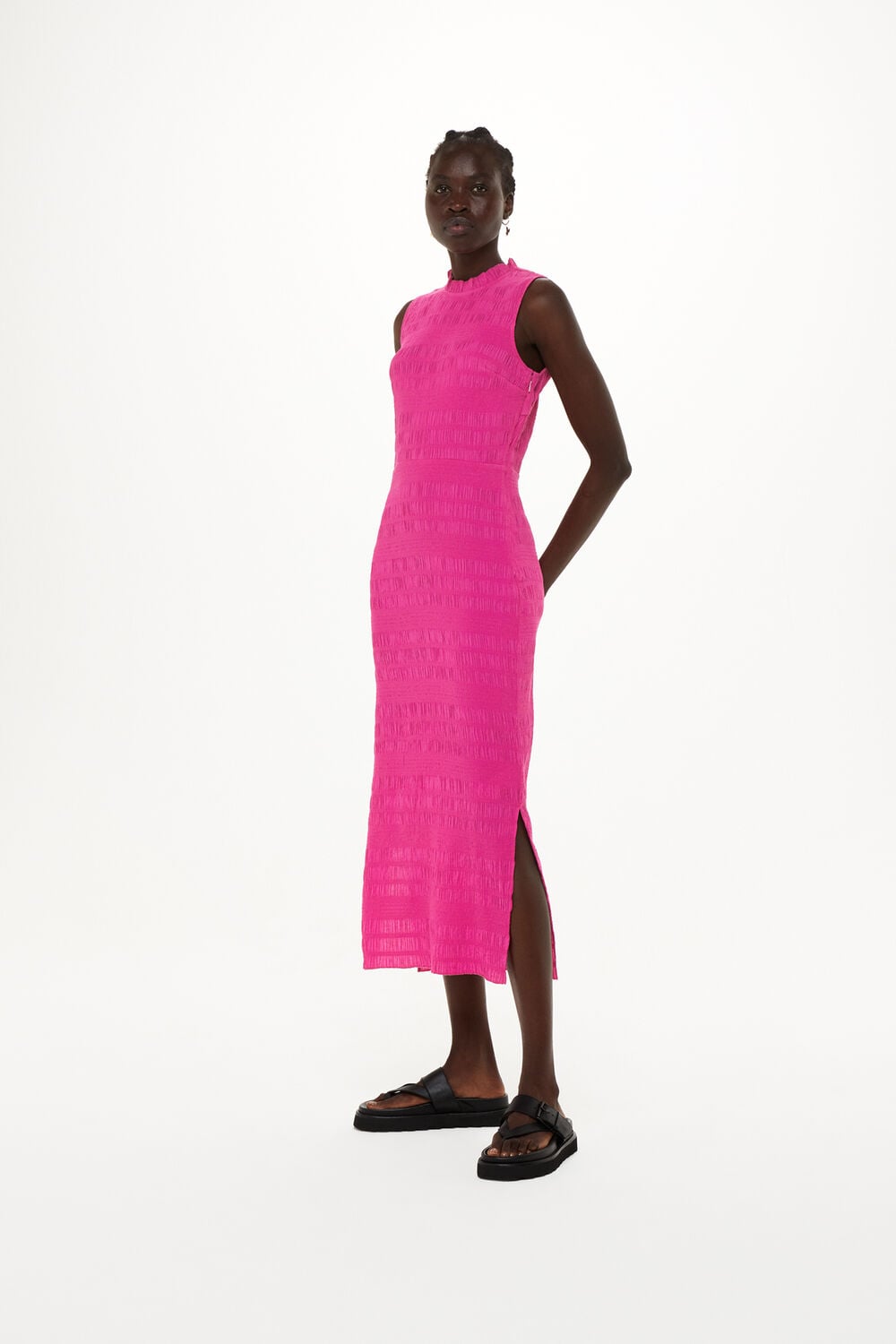Pink Maya Plisse Midi Dress