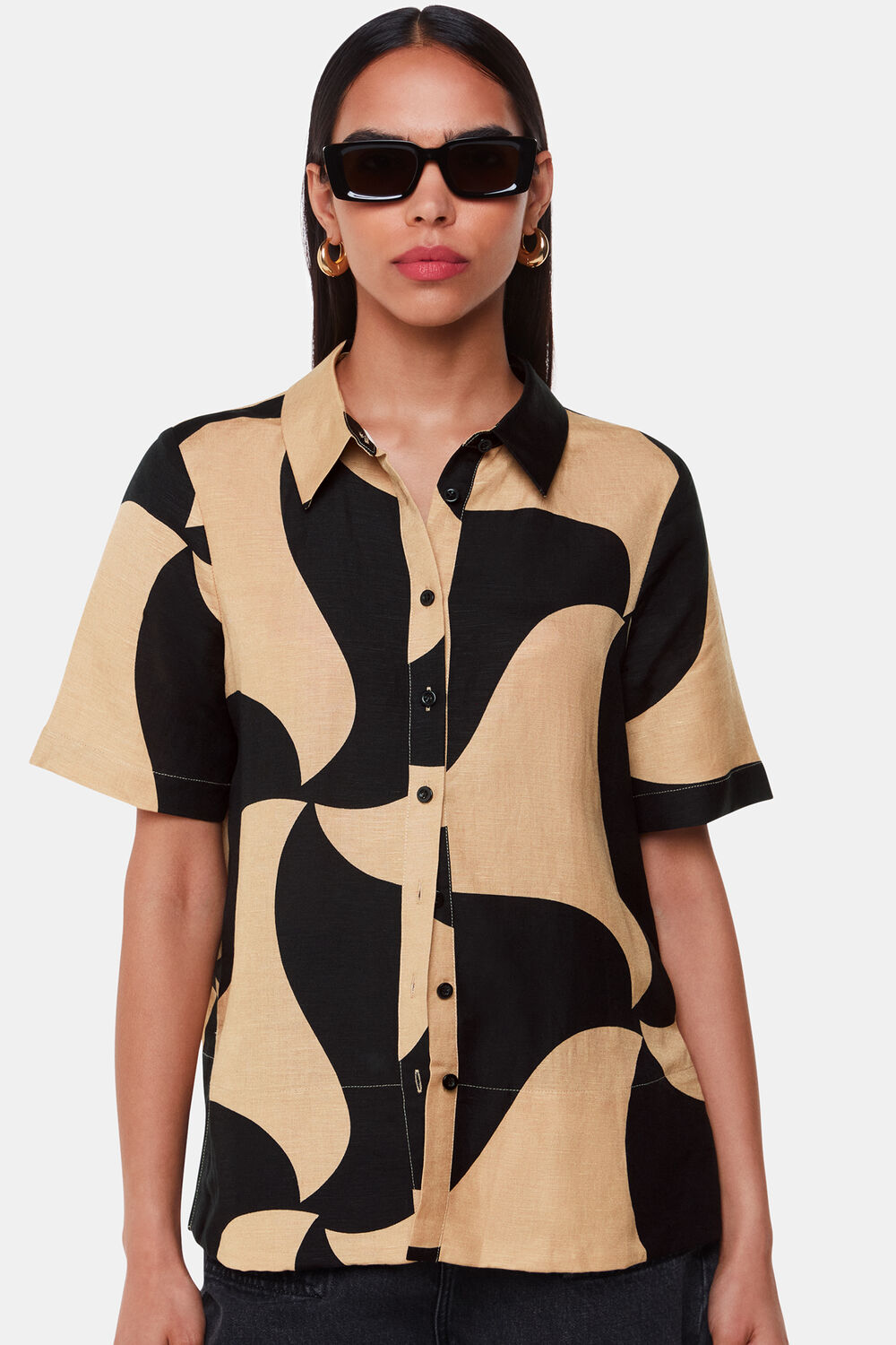 Black Swirl Linen Blend Shirt