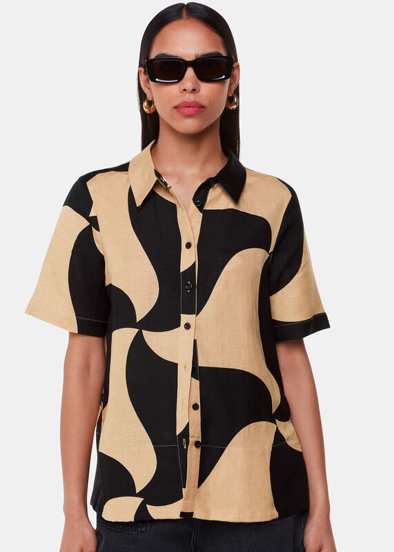 Black Swirl Linen Blend Shirt