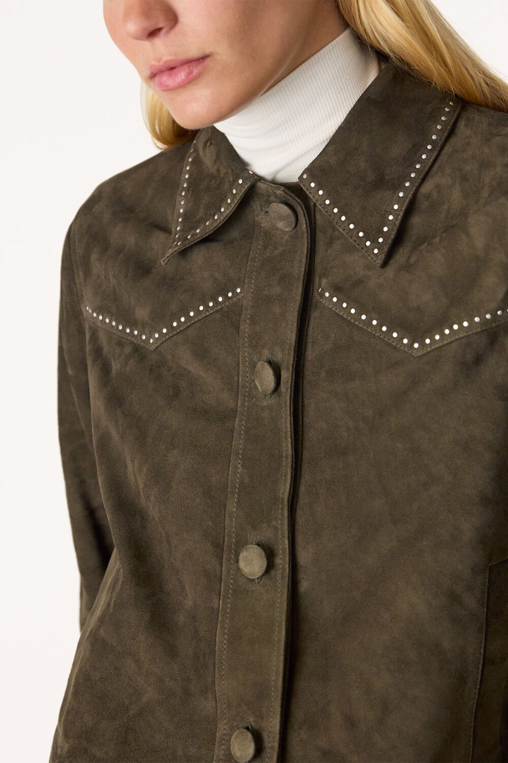 Olive Suede Leather Studded Jacket
