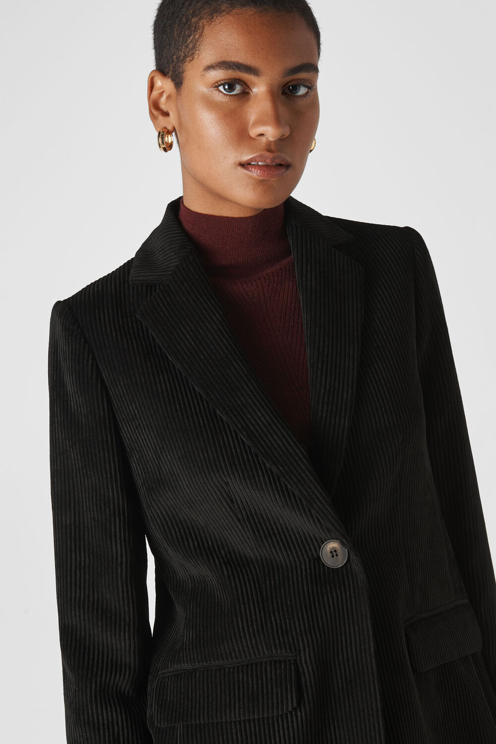 Cord Single Breasted Blazer Black